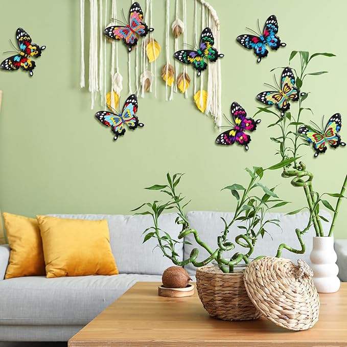 8 Pcs 3D Metal Butterfly Wall Decor 5. 12 x 6. 69 Inches Colorful Butterfly Hanging Wall Art for Garden Yard Living Room Bedroom Patio Balcony Outdoor Fence Decoration(Stylish Style)