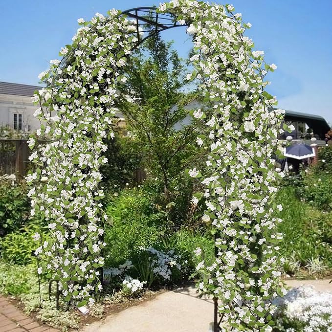Artificial Bougainvillea Flowers Garland White Silk Bougainvillea Vines UV Resistant Realistic Faux Hanging Flowers Plants for Outdoor Outside Summer Decoration Porch Patio Balcony Yard Wall
