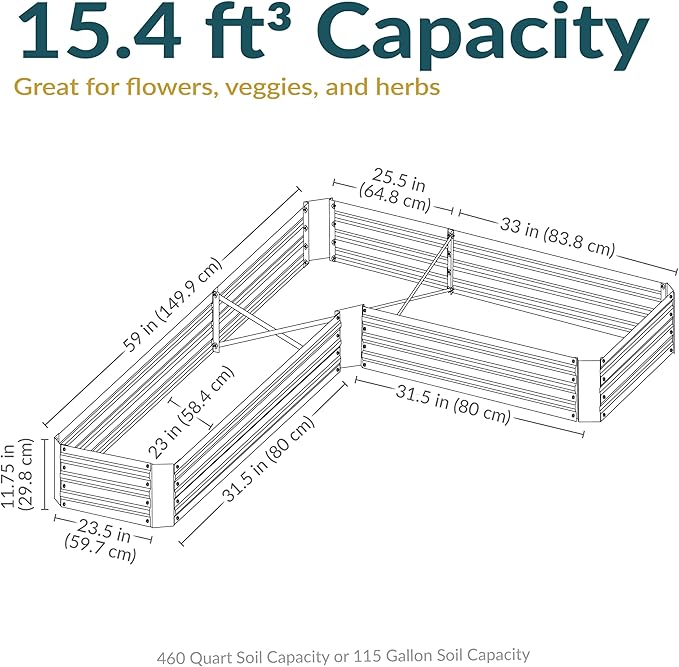 Sunnydaze 11.75" H Raised Metal Garden Bed - Galvanized Raised Garden Bed Outdoor for Vegetables and Flowers - Woodgrain - L-Shaped