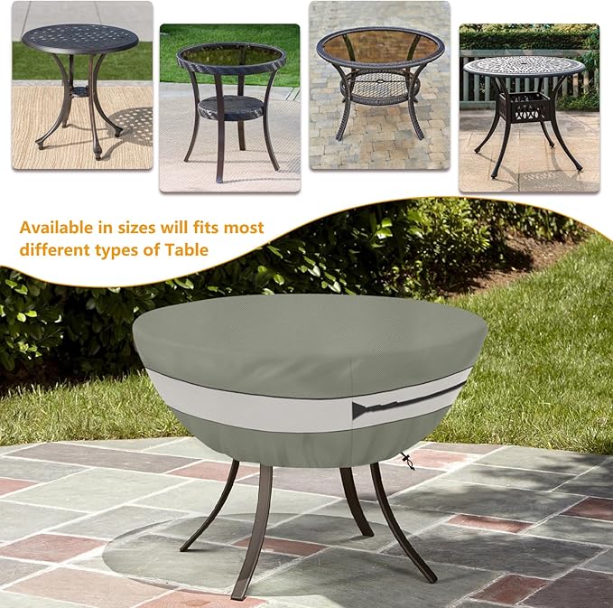Round Patio Table Cover,Suitable for 48 Inch Diameter Patio Round Table,Waterproof Heavy Duty Round Outdoor Coffee Table Cover Grey Green