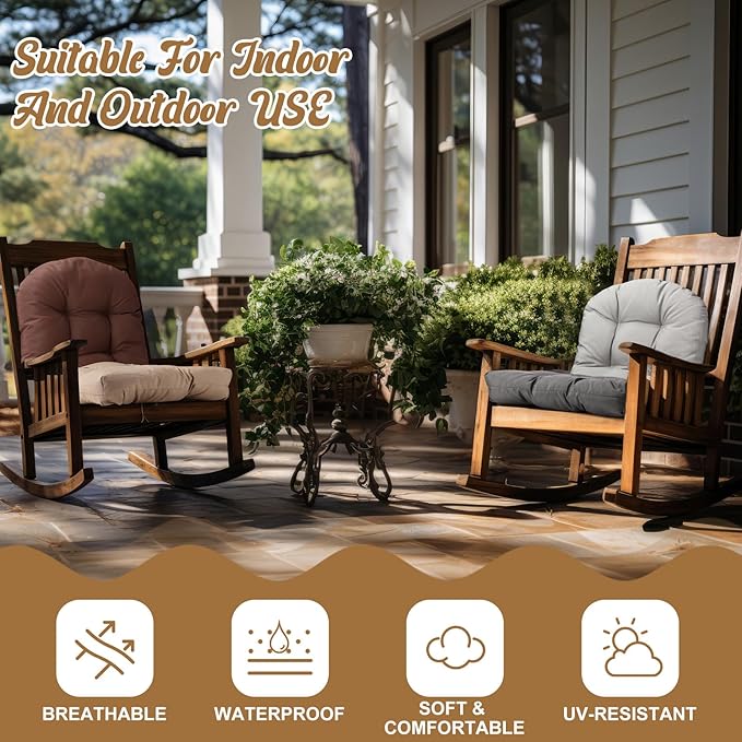 Thyle Outdoor Chair Cushions Set of 6 Waterproof Sun Protection Square Tufted Overstuffed Patio Furniture Seat Cushion for Patio Furniture Dining Indoor 19" x 19"(Neutral)