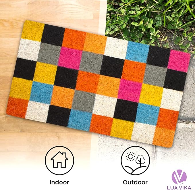 Coir Door mats Outdoor, Door mat Outside Entrance, Welcome mat Indoor, Doormat Outdoor, Funny Door mats Outside, Coir Doormat 16"x27.5" (Squares)