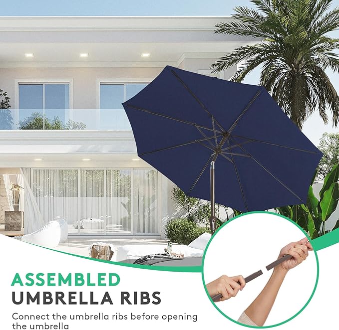 JEAREY 10FT Outdoor Patio Umbrella Outdoor Table Umbrella with Push Button Tilt and Crank, Market Umbrella 8 Sturdy Ribs UV Protection Waterproof for Pool, Garden (Dark Blue)