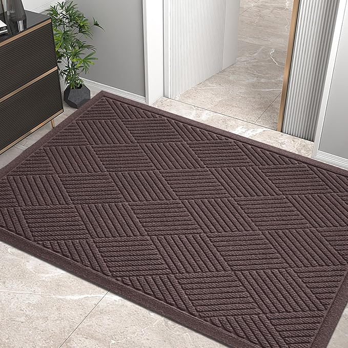 Sturdy Front Door Mat, Absorbent Muddy Dirt Resist Welcome Door Mats Outdoor Indoor, Stain and Fade Resistant, Non-Slip Rubber Backing Low Profile Doormat for Entryway, 47×32, Coffee