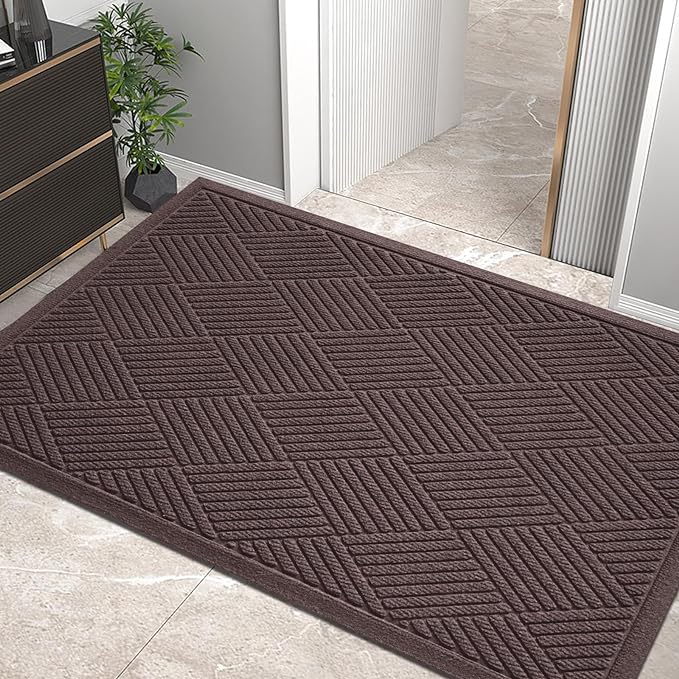 Sturdy Front Door Mat, Absorbent Muddy Dirt Resist Welcome Door Mats Outdoor Indoor, Stain and Fade Resistant, Non-Slip Rubber Backing Low Profile Doormat for Entryway, 60×36, Coffee