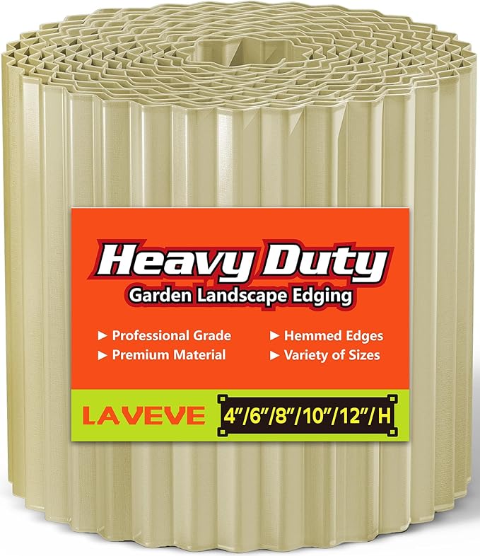 Corrugated Metal Garden Edging 8" x 20Ft, Landscape Edging Border for Lawn, Flower Bed, Garden Fence, Paver Edging (Cream)