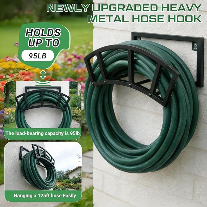 2 Pcs Garden Hose Holder Wall Mount Heavy Duty Metal Garden Hose Hanger for Outside Extension Cords Yard Lawn Yard Farm