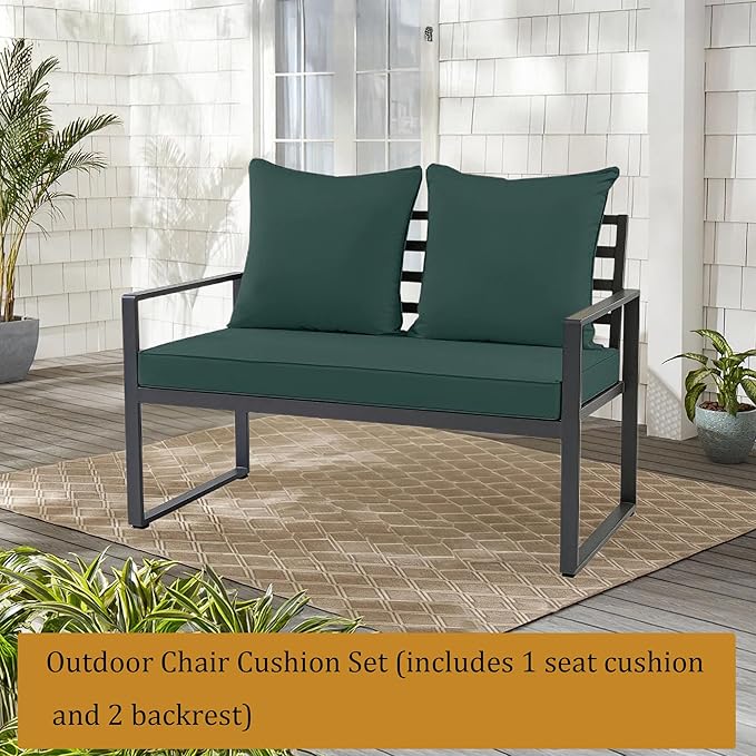 Outdoor Loveseat Cushion Set for Patio Couch/Sofa, 46 x 26 Inch Waterproof & Fade Resistant Patio Furniture Chiar Cushions with Removable Cover (Dark Green, 46''Lx26''Wx4''H-Loveseat Cushion Set)