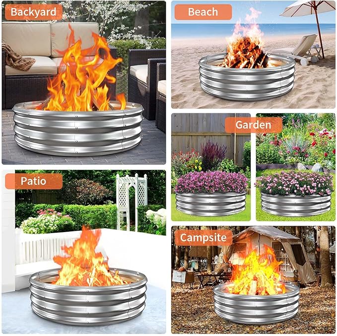 48In Fire Pit Ring, Heavy Duty Galvanized Steel Firepits Outside,Wood Burning,DIY In-Ground or Above-Ground Outdoor Fire Pit, Fireplace for Backyard Bonfire, Patio & Camping