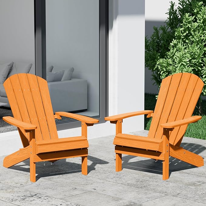 YEFU Adirondack Chairs Set of 2 Plastic Weather Resistant, Outdoor Chairs 5 Steps Easy Installation, Like Real Wood, Widely Used in Outdoor, Patio, Fire Pit, Deck, Outside, Garden Chairs (Tangerine)