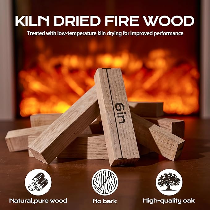 Kiln Dried Oak Firewood Bark Free Hardwood Logs for Pizza Ovens Fire Pits Fireplaces Clean Hot Burning Lights Quickly 6in 15lbs