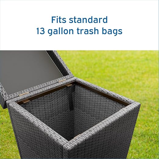 Nestl Outdoor 30 Gallon Grey Trash Can with Lid, Wicker Garbage Can for Patio