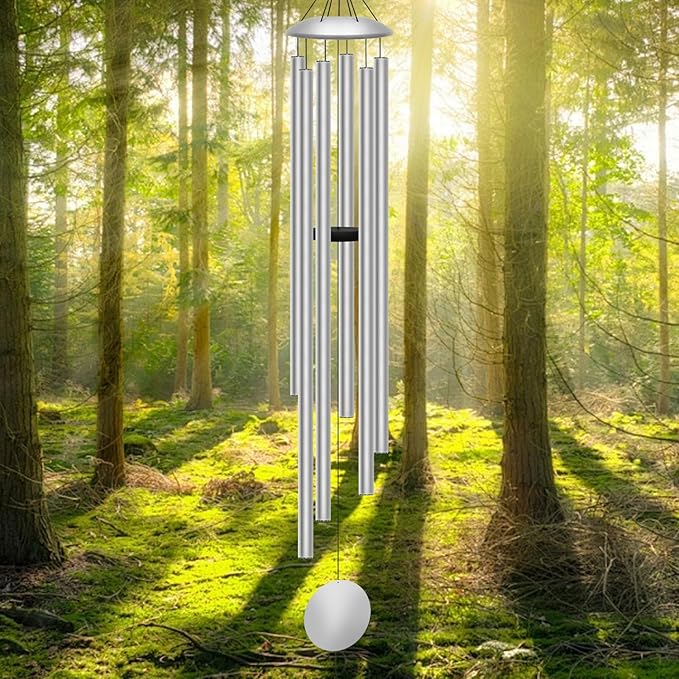 66" Extra Large Wind Chimes for Outside Deep Tone, 6 Thick and Bold Aluminum Tubes Tuned Relaxing Melody Wind Chime, Big Wind Chimes for Garden Patio Decor, Great Gift Idea for Mother's Day (Silver)