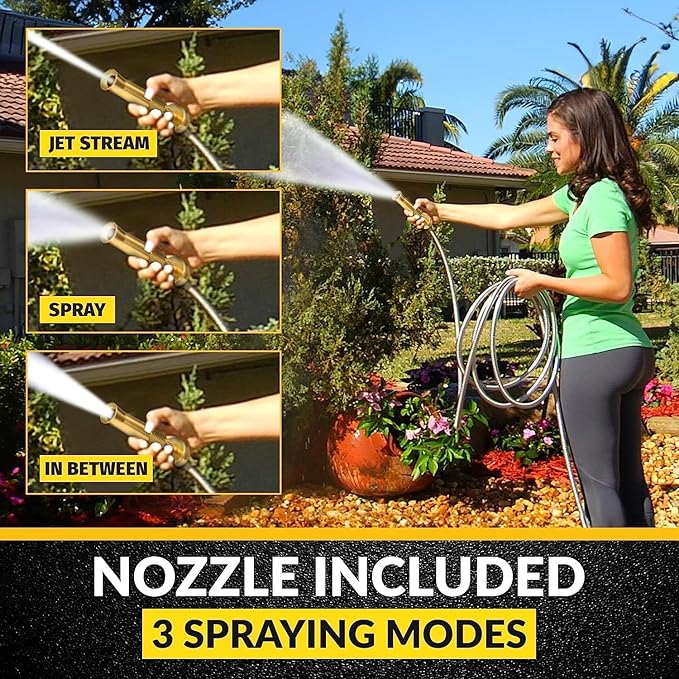 Bionic Steel PRO 75ft Garden Hose with Nozzle, 304 Stainless Steel Metal 75ft Water Hose Flexible Hose, Kink Free, Lightweight & Heavy Duty, Crush Resistant Fitting, Easy Coil, 500 PSI 2025 Model