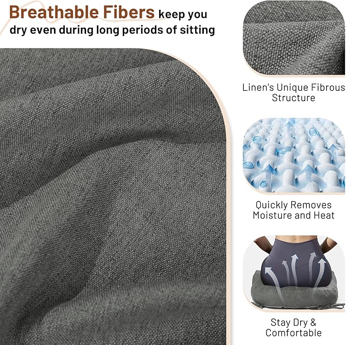 Lokex Rocking Chair Cushion 4 Inch Extra Thick, Cushions for Rocking Chairs Set of Seat and Back with Ties, Linen Fabric Indoor Outdoor Rocker, 17x21 & 17x17 Inches (Dark Grey)