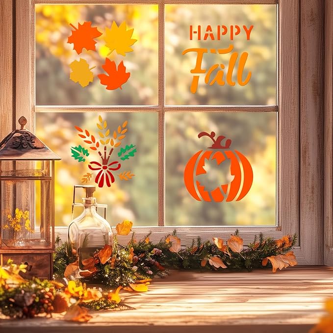 72 PCS 3x3 Inch Thanksgiving Stencils for Painting - Pumpkins, Gourds, Autumn Leaves, Wheat, Turkey Reusable Thanksgiving Painting Templates on Wood, Glass, Fabric, Window Door Decor DIY Decoration