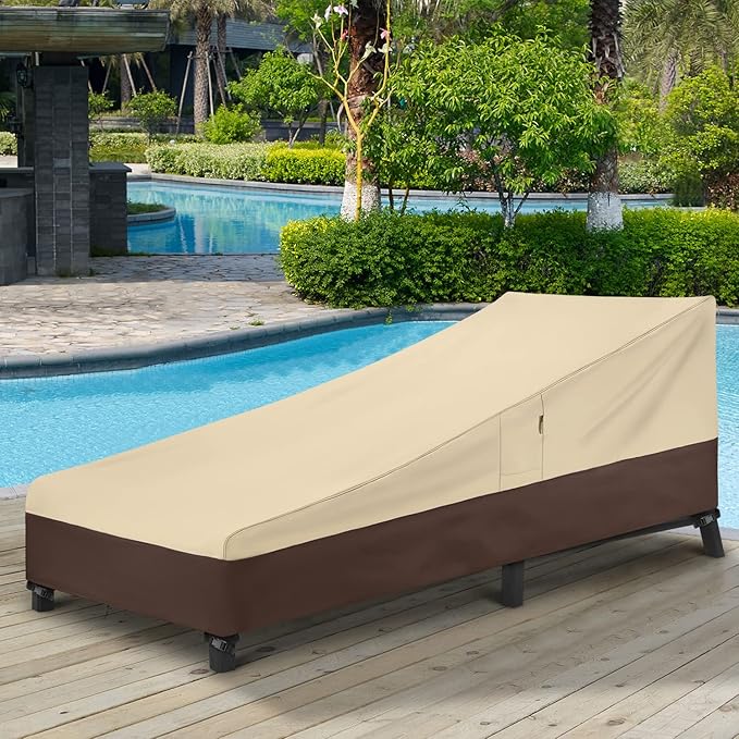 Arcedo Waterproof Patio Chaise Lounge cover, heavy duty Lounge Chair Covers for Outdoor Furniture, Protect Your Pool Chairs in Winter, 80" L x 32" W x 25" H, Beige and Brown