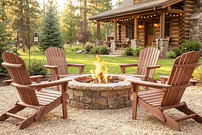 Wooden Folding Adirondack Chair Set of 6, Pre-Assembled BackRest Wood Lounge Chair for Outdoor Patio Garden Lawn Backyard Deck Pool Beach Firepit
