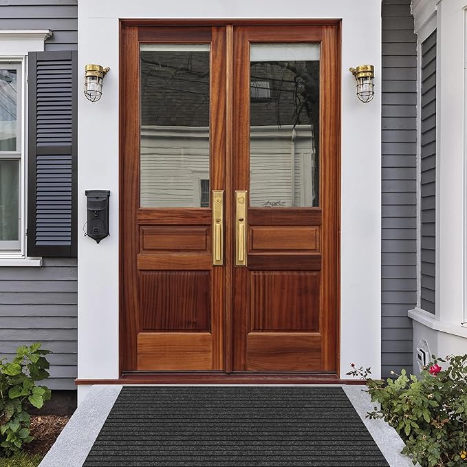 Ottomanson Front Door Mat – Non Slip Scraper Mud Mat for High Traffic Entryways, RV & Patio – Dirt Trapping and Durable for Indoor & Outdoor Use – 2' x 2' – Black