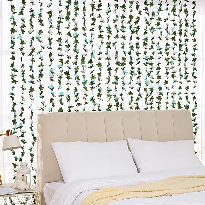 BLEUM CADE 5Pcs 41Ft Flower Garland Artificial Rose Vines for Bedroom, Cute Fake Hanging Flower Vines Floral Garland Decorations for Wedding Party Wall Room Decor Aesthetic