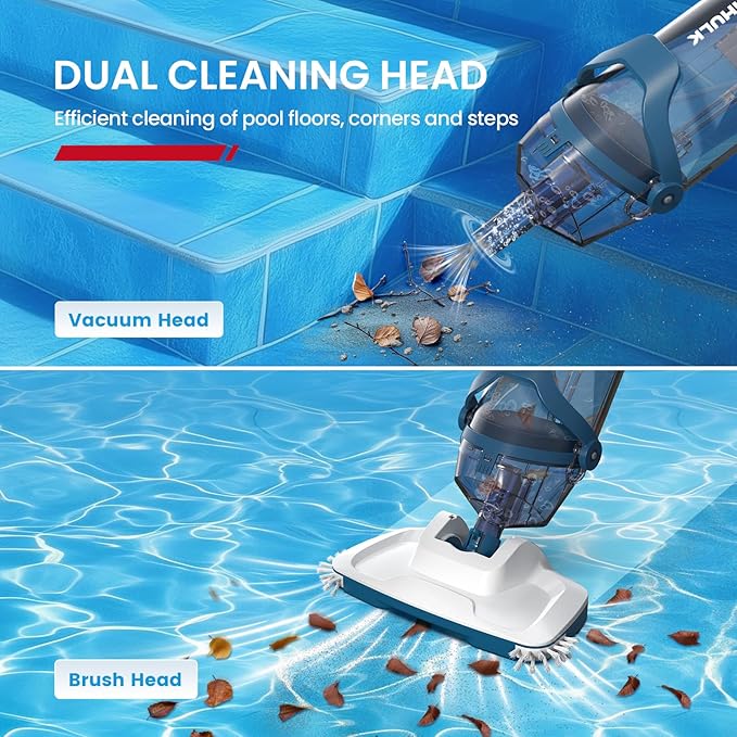 ENHULK Pro Cordless Pool Vacuum - 18.5 GPM Powerful Suction, 70min Runtime & 13.4" Wide Head, XL Capacity Handheld Rechargeable Pool Cleaner for Inground/Above Ground Pools with Telescopic Pole (Blue)