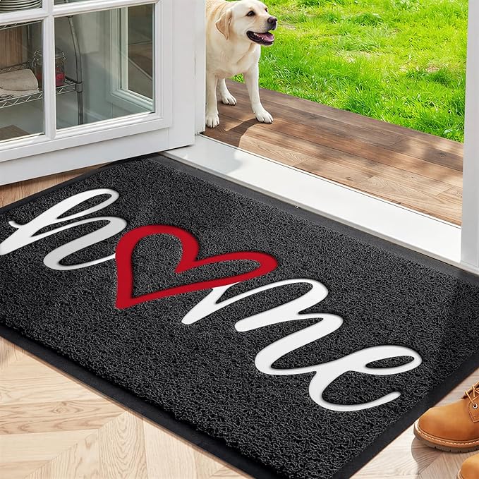 StepLively Door Mat Home Welcome Mats Outdoor and Indoor, Heavy-Duty Low-Profile Non-Slip Front Welcome Mat for Home Entrance, Outside Entry, Yard, Floor, Patio, Valentine's Day (30''x17.5'', Black)