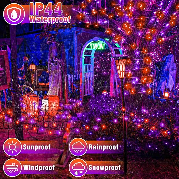 66FT 200 LED Christmas Lights Outdoor, Orange and Purple String Lights Indoor Waterproof with 8 Modes, Connectable Clear Wire Twinkle Fairy Lights for Indoor Home Xmas Garden Decorations