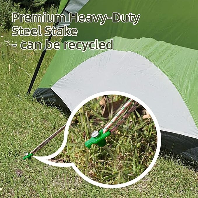 25 Pack Tent Stakes Heavy Duty 10 Inch Camping Stake Yard Stakes Metal Tent Pegs for Ground Stake Spikes for Camping Garden Yard (Green)