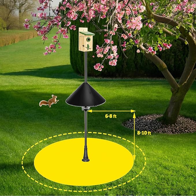 Squirrel Baffle for Bird Feeder Pole, Squirrel Guard with Mounting Bracket, Spring-Supported and Spiked Edge, for 1x1 Post, 19-Inch, Black
