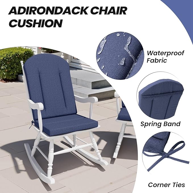 Crestlive Products 50x20 Inch Adirondack Chair Cushions Set of 2 Outdoor Rocking Chair Cushions Waterproof Fade Resistant High Back Patio Replacement Cushions, Sky
