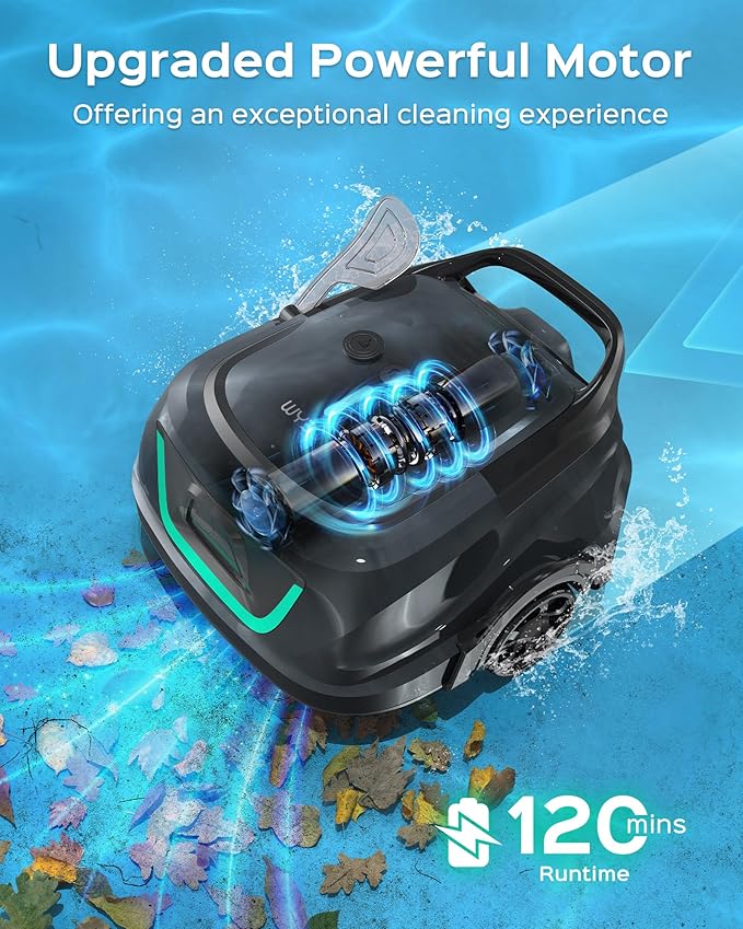 (2026 Upgraded) WYBOT A1 Pool Vacuum for Above Ground Pool, Automatic Cordless Robotic Pool Cleaner with 120 Mins, Double Filters, LED Indicator, 2.5H Charging, Ideal for Plat Pools