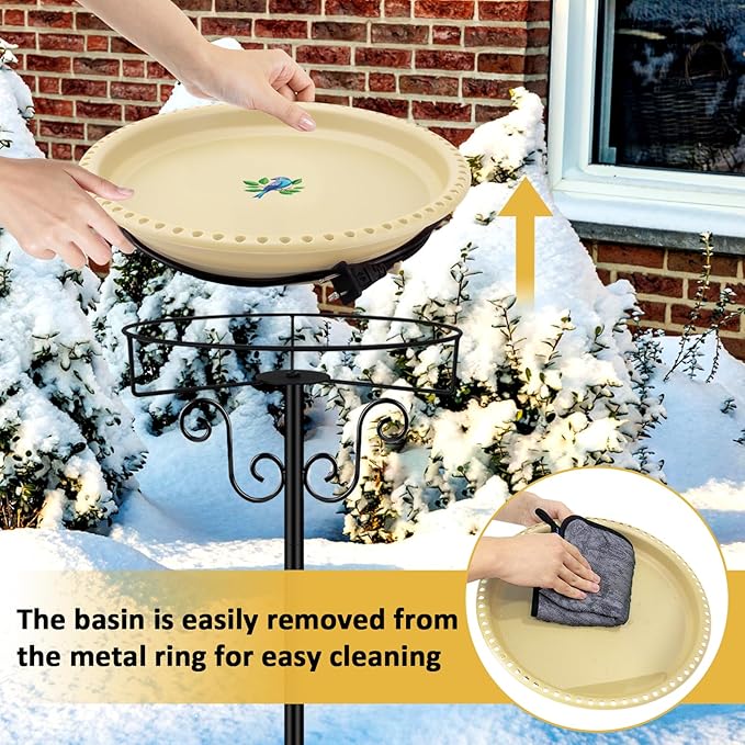 Lovppy Heated Bird Baths for Outdoors for Winter, 100W Heated Birdbath Water Heater with Thermostatically Controlled, Heated Bird Baths Bowl with Metal Stake for Outside Garden Patio Yard (Khaki)