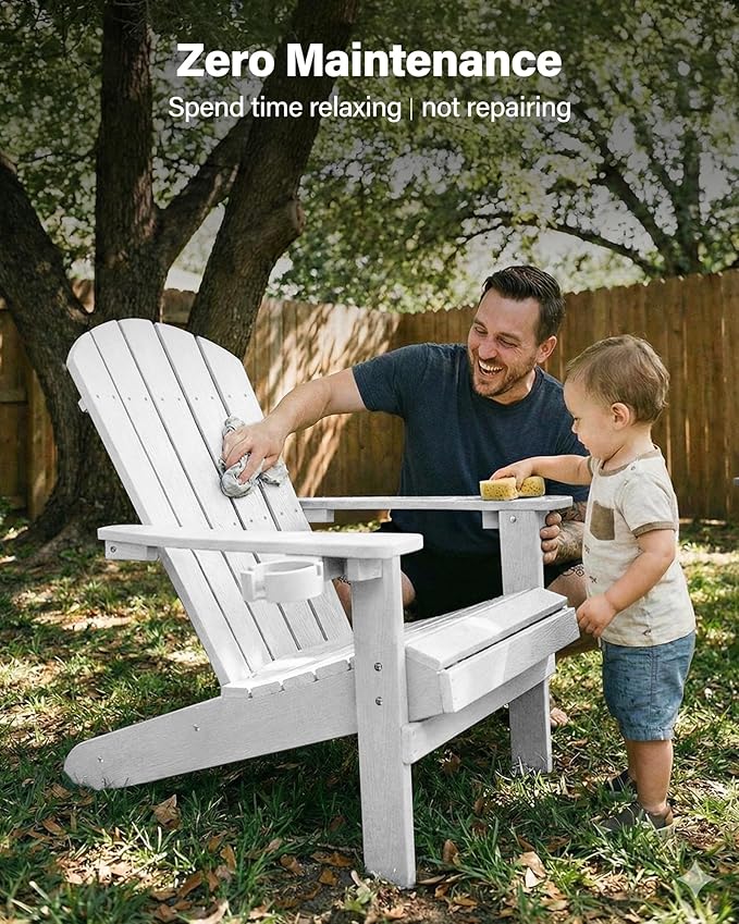 YEFU Adirondack Chairs Set of 6: Outdoor Chair HIPS Plastic Adirondack Chairs - Patio Chairs with Wood Texture - Lawn Fire Pit Deck Porch Garden Chairs for Adults(White)