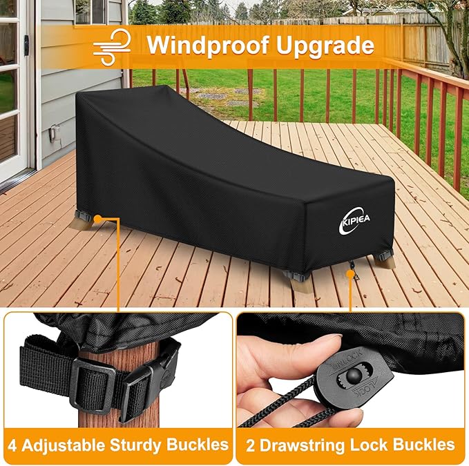 Kipiea Waterproof Patio Lounge Chair Covers for Outdoor Furniture, Heavy Duty Outdoor Chaise Lounge Cover with Anti UV and No Tears, No Fading (80"D x 28"W x 30"H)