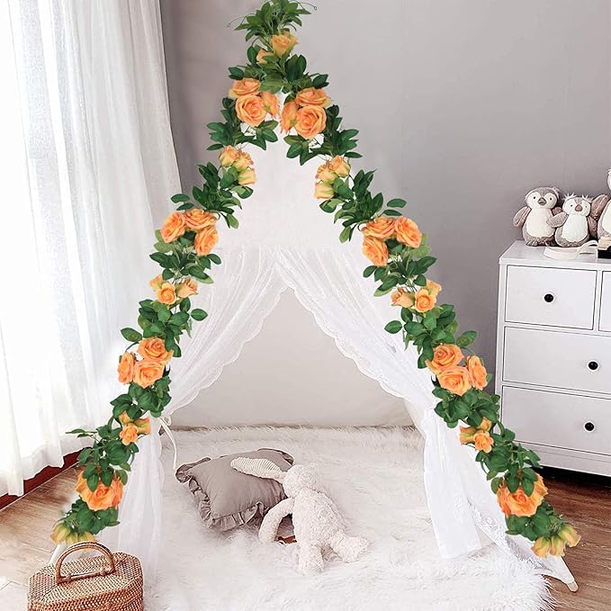 U'Artlines 3 Pack Artificial Orange Rose Vines Floral Garlands Total 19.5 Ft Fake Vine Silk Flower Garland for Indoor Outdoor Home Wedding Arch Garden Wall Decoration