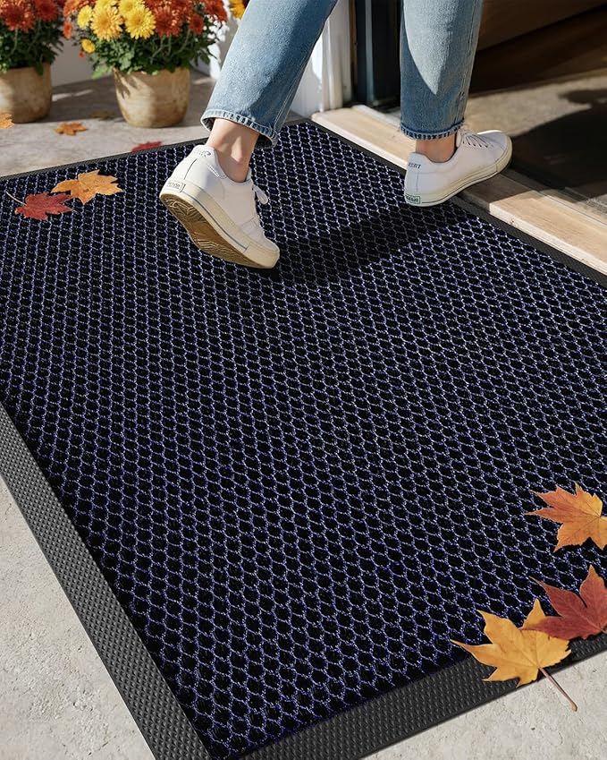 Color&Geometry High Stretch Elastic Silk Doormat, Large Front Door Mat Outside Entrance, Outdoor Door Mat for Patio,Quick-Dry & Heavy-Duty, Non-Slip Rubber Large Doormat, 17"x30" Blue