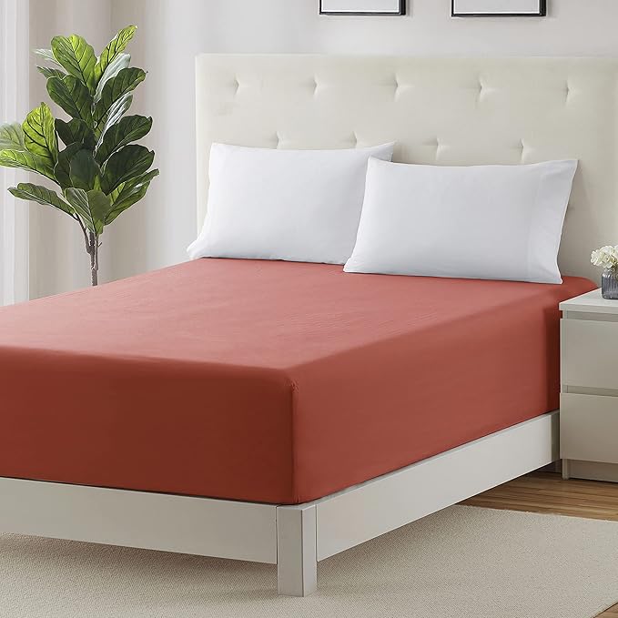 Clara Clark Fitted Sheet, Extra Deep Pocket Fits Deep Mattress, Luxury Soft Fitted Sheet Only, Full - Extra Deep Orange