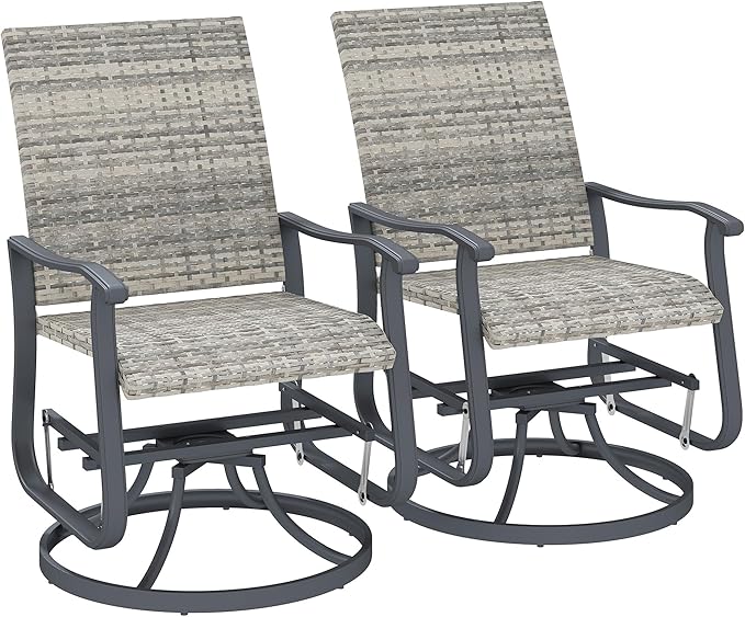 Outsunny Patio Glider Chair Set of 2, Wicker Rattan Outdoor Swivel Chair with Steel Frame, High Back, Armrests, Porch Glider with Adjustable Foot Pads for Garden, Lawn, Backyard, Yellow