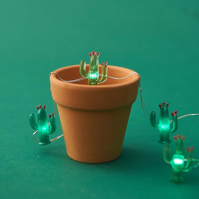 Cactus String Lights Battery Operated with Remote Green Acrylic Cactus Lights for Summer Tropical Decor
