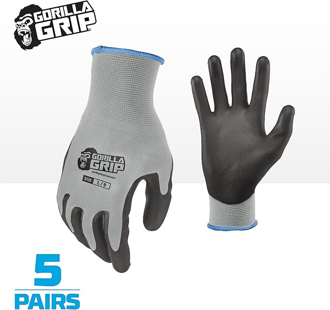 Gorilla Grip Work Gloves, Never Slip Maximum Grip All-Purpose, Gloves for Men, Superior Grip, Polymer Palm