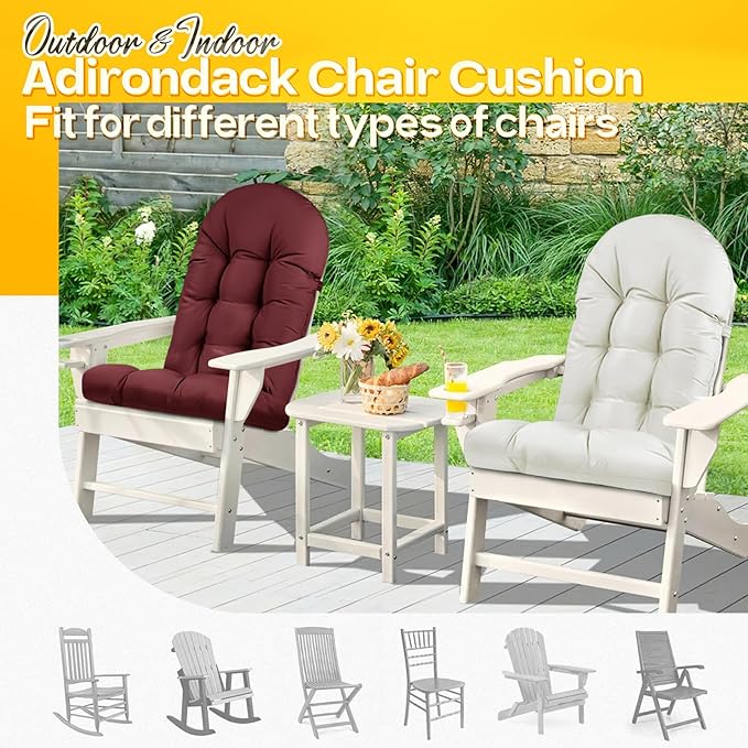 MAGIC ELEPHANT Adirondack Chair Cushion, Memory Foam Outdoor Chair Cushion, Waterproof Thick High Back Patio Rocking Chair Pad Seat Cushion Replacement (Red)