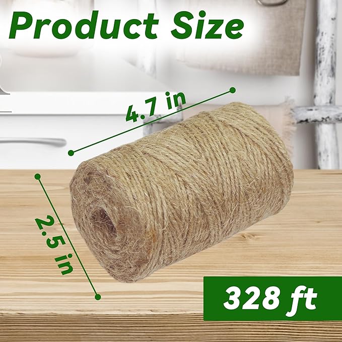 Gardzen 4 Pack Natural Jute Twine String (328 ft Each), 3-Ply Durable Brown Craft Twine for Gardening, Gift Wrapping, Flower Bouquet, Arts & Crafts, Hemp & Burlap String for DIY Projects