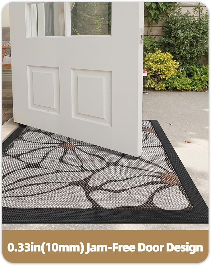 Color&Geometry Outdoor Mats with Natural Flower Patterns for Front Door All Weather, 32"x48" Non Slip Outside Door Mats, Dirt Trapping Waterproof Doormat Outdoor Entrance