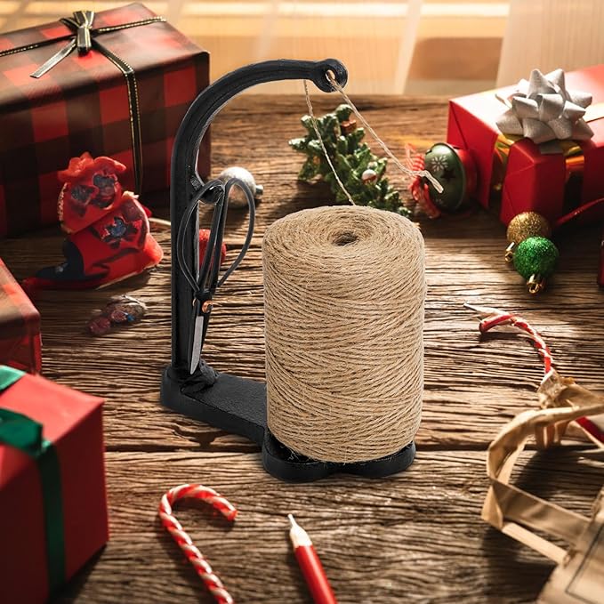 Tosnail Vintage Twine Holder, Cast Iron Decorative Rope Holder, Rustic String Dispenser with Scissors and Jute Twine Roll for Crafts, Kitchen and Home, Garden and Greenhouse Decoration