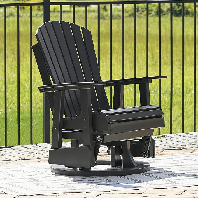 Signature Design by Ashley Hyland Wave Modern Outdoor Swivel Glider Chair, Gentle Gliding Motion, Stainless Steel Hardware and HDPE, 30.88" W x 30.5" D x 41.63" H, Black