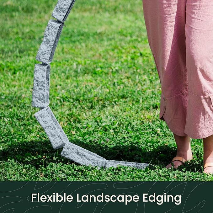 Beuta Landscape Edging | Garden Edging Border | Faux Stone Bricks for Lawn Edging, Flower beds, Pathways & Yard Edging– 1 Pack | Each Section Has 6 Bricks 48" L x 4" W x 2.25" H | 3 Spikes |Greystone