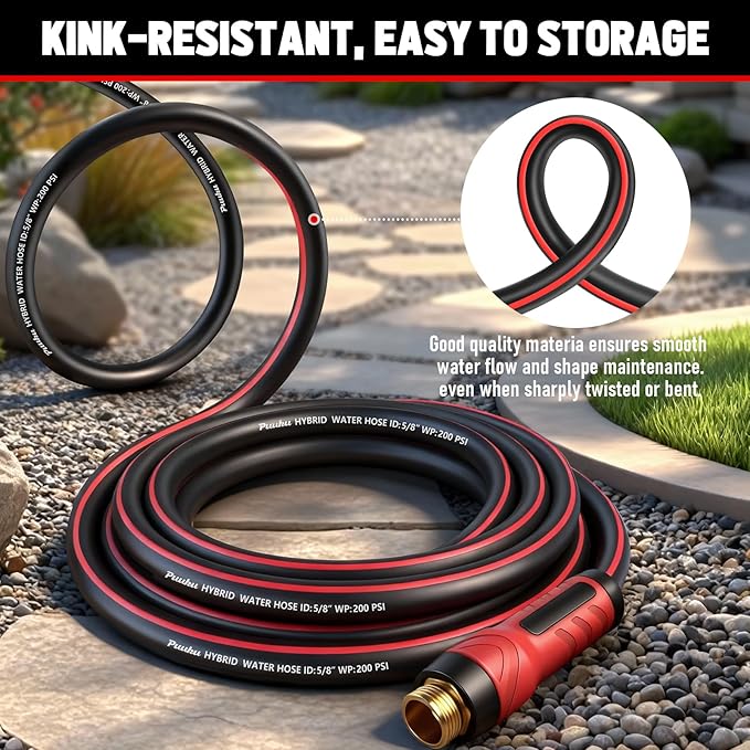 Short Garden Hose 15ft x 5/8", NON-EXPANDABLE Heavy Duty Premium Flexible Water Hose, No Kink, Leakproof, Lightweight Hybrid Hose with Male to Female Fittings for Household&Backyard