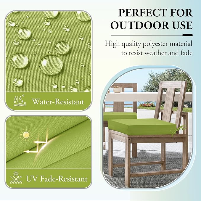 Wellsin Outdoor Chair Cushions for Patio Furniture - Outdoor Cushions for Chairs - Water Resistant Patio Chair Cushions Set of 4, 18.5"X16"X3", Grass Green