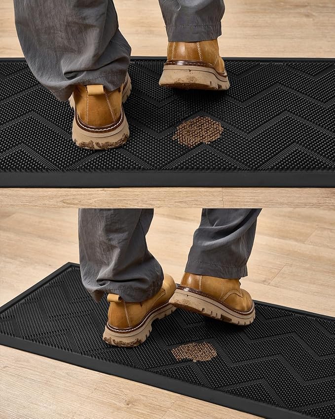 Long Front Door Mat for Outside Entrance 35.5"x17" – Anti-Slip Dirt-Trapping Waterproof Rubber Indoor & Outdoor Mat with Textured Surface for Entryway - Heavy Duty All Weather Doormat – Black