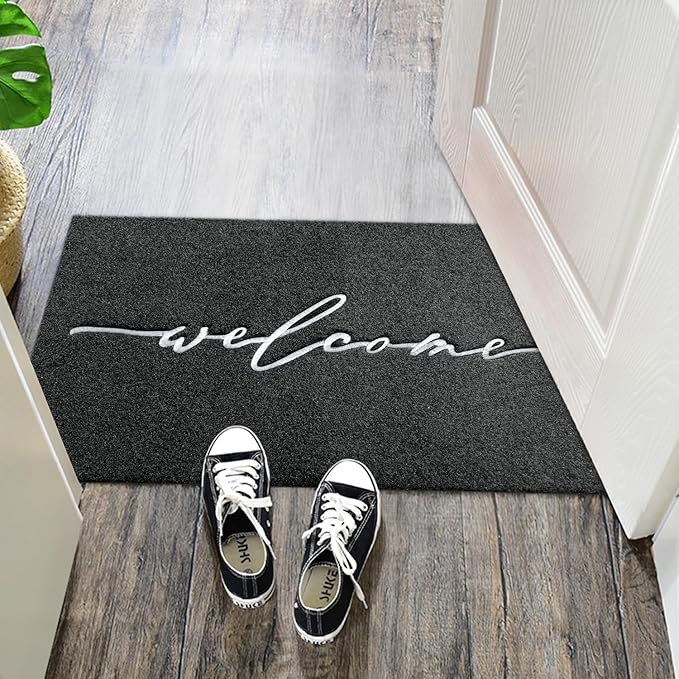 AAZZKANG Welcome Mats for Front Door Large 24"x36" with Non Slip Rubber Backing Quickly Trap Dirt Easy to Clean Entry Mat for Indoor High Traffic Areas Outdoor Doormat Black